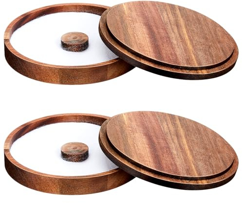 Ziliny 2 Pcs Margarita Salt Rimmer Set Glass Rimmer with Lid Home Bar Accessories Plate for Sugar Drinks Cocktails Bartender Tool Kit Party Restaurant, 5.9 Diameter (Acacia Wood)