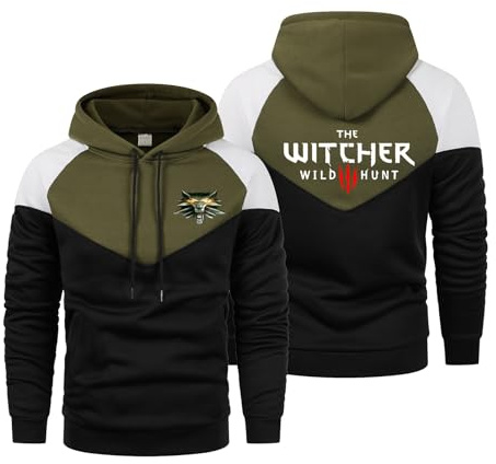 HGADXVBE Tute Da Uomo Cappuccio Wit.cher, Con Coulisse Regolabili, Per Autunno Inverno, Basic(Green,XL)