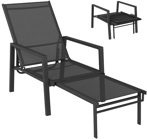 Outsunny Sonnenliege Klappbar tragbar Gartenliege mit ausziehbarer Fußstütze 5-Fach Verstellbar Rückenlehne, Atmungsaktive Liegestuhl Relaxliege für Garten Terrasse Pool