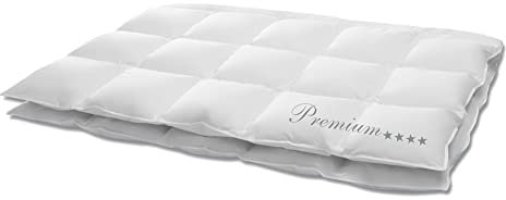 Hanskruchen® Premium **** Daunendecke 155x220 cm - MEDIUM/Ganzjahres - Made in Germany Kassettendecke mit 100% Daunen - Allergiker geeignet in fünf Wärmestufen