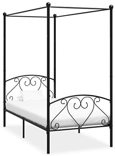 Tidyard Himmelbett Gestell Himmelbett Metallbett Bettgestell Bett Bettrahmen für Schlafzimmer oder Gästezimmer Schwarz Metall 90 x 200 cm