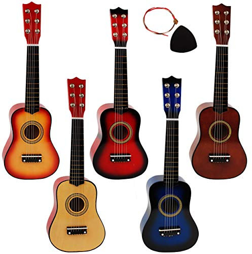 alles-meine.de GmbH Gitarre aus Holz - 6 Saiten - stimmbar - Konzertgitarre - bunt - haltbare Metall & Nylonsaiten - 54 cm - mit Plektrum & 6 Stück Ersatzsaiten - 1/8 - akustisch..