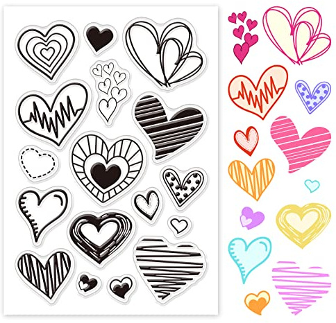 GLOBLELAND Klare Stampl Valentinstag Doodle-Herzen Transparente Stempel Herz Silikonstempel Handgezeichnete Herzen Clear Stamps für für DIY Journal Scrapbooking Fotoalbum Kartenherstellung