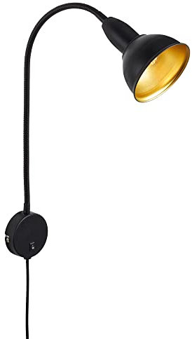 BRILONER - Lampade da letto, lampada da parete, lampada da lettura, con braccio flessibile, interruttore on/off, 1 x E14, max. 25 Watt, metallo, nero e oro