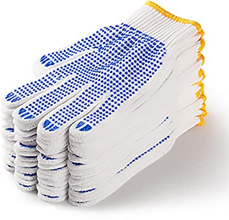 Weiße Herren Arbeitshandschuhe aus Baumwolle mit Gummipunkt, Unisex Gestrickte Leichte Arbeitshandschuhe mit Sicherheitsgriff für Industrie, Grill, BAU und Garten,12 packs/144 Pairs