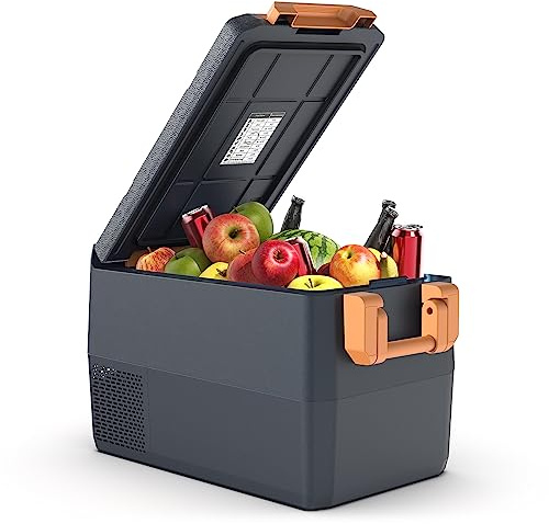 UKKISO 30L Kompressor Kühlbox, Kleiner Kühlschrank für Auto, 12/24V DC 100-240 VC Kühlbox Elektrisch für Auto, Lkw, Boot, Camping, -20℃-20℃, mit USB Anschluss [Energieklasse C]