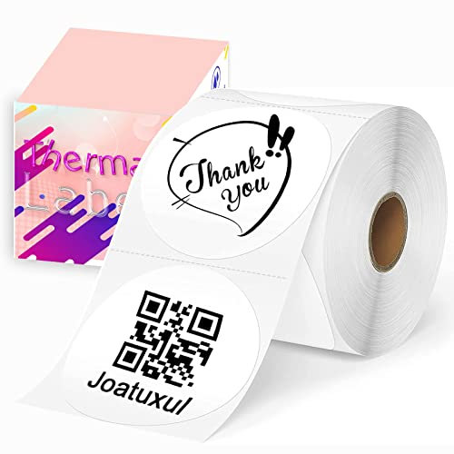 Joatuxul 3 Inch White Round Thermal Sticker Etiketten, selbstklebende Kreis Thermodirekt-Etiketten, DIY Design, QR Code, Namensschild, Markenetikett, Geschenketikett (Weiß 500 Etiketten/1 Rolle)