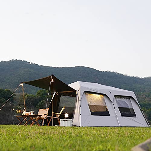 Campingzelt, Doppelschicht-Campingzelt für 12 Personen, Familienkabinenzelte, 2 Zimmer, gerade Wand, 3 Türen und 3 Fenster mit Mesh, wasserdicht, groß