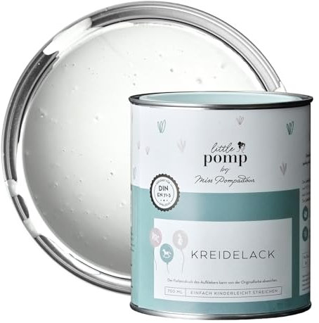 MissPompadour Kreidefarbe für Möbel Weiß & Freundlich 750ml - Holzfarbe, Holzlack matt innen - Möbellack, Möbelfarbe ohne Schleifen - Kreidefarbe für Holz, Metall, Kunststoff - LittlePomp