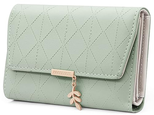REETEE Damen Geldbeutel aus Weichem Veganem Leder Kleine Portemonnaie Damen mit Vielen Fächern, Mini Portmonee Damen mit Münzfach und Kartenfächer Frauen Geldbörs (M-grün)