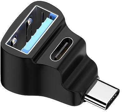 NFHK 10Gbps USB3.0 Type C Male to Dual Type-A OTG & Type-C Female Adapter Power & Data Splitter Angled Compatible with Steam Deck and Laptop