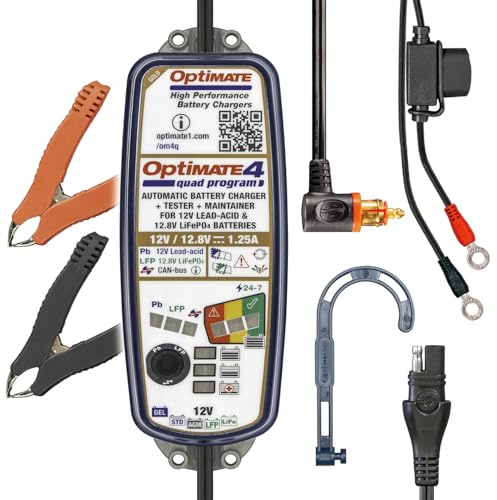 OptiMate 4 Quad Program Premium Chargeur de batterie au plomb et au lithium - Inclus plomb pour prise accessoire BMW