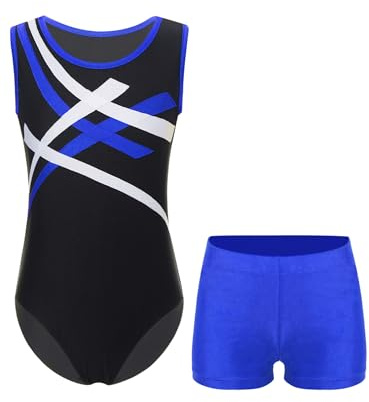 Fldy Kids Girls Boys Sleeveless Gymnastics Leotard Ballet Dance Jumpsuit with Shorts Set Unitard Biketard Activewear Blue 7-8 Years