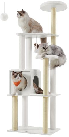 Feandrea WoodyWonders - Árbol para Gatos, Torre Moderna para Gatos de Interior, condominio de Varios Niveles con 5 Postes rascadores, Perca, Cojines extraíbles Lavables, Muebles para Gatos, Color
