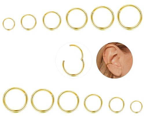YADOCA 12 Pcs 16G Piercing Nez Anneaux pour Femmes Hommes Acier Chirurgical Piercing Nez Septum Anneau Segment Hinged Clicker Cartlidge Helix Daith Conch Piercing Bijoux 6-16mm