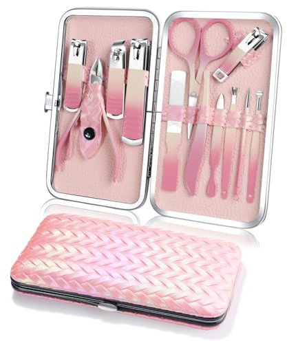 Maniküre Set DUAIU 12Pcs Nagelknipser Kit, Professionelle Edelstahl Pediküre Set Nagelschere Set mit Lagerung Reisekoffer, Mode Maniküre Set für Frauen Männer