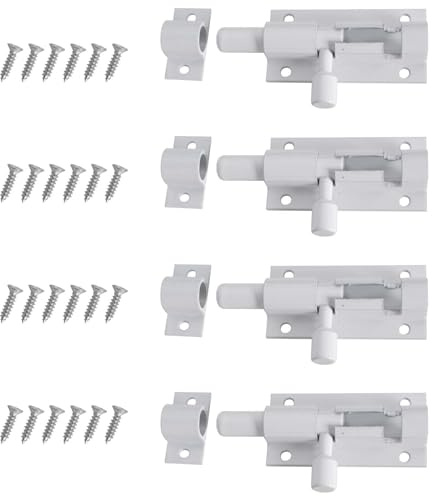 4 Piezas 63mm Pestillo Deslizante,Cerrojos de Puerta Bloqueo Deslizante,Pestillos para Puertas,Pestillo Blanco Puerta con Tornillo,para Baño, Aseo, Cabaña, Dormitorio