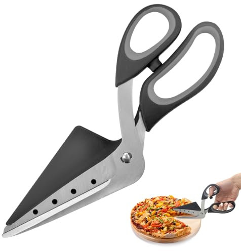 DAWRIS Pizzaschere Pizza Schere Pizzaschneider mit Schaufel Lebensmittelqualität Scharfe Edelstahlklinge Weichem Griff Pizza Scissor Cutter Multifunktionale Küchenschere Spülmaschinenfest 27CM