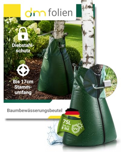 dm-folien Baumbewässerungsbeutel mit Schloss I 75 Liter I 2 Stück I Bewässerungssack aus robustem PVC I Baumsack zur Bewässerung von Bäumen I UV-beständiger & reißfester Bewässerungsbeutel