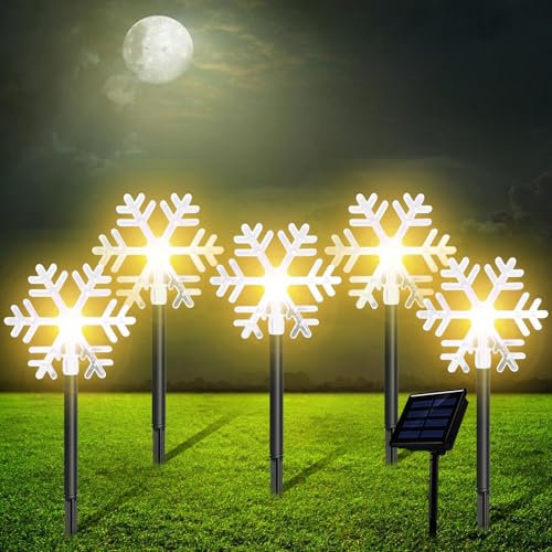 5 Stück LED Schneeflocken Weihnachtsbeleuchtung Außen Batteriebetrieb, Außenbeleuchtung Weihnachten Warmes Licht, Weihnachtsdeko Aussen für Garten, Bäume, Außen Terrasse