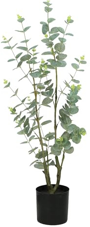 MichaelNoll Eukalyptus künstlich, Kunstpflanze, Kunstbaum, künstliche Pflanze, Deko, im schwarzen Topf, sehr realistisch, Grün 80 cm