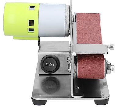 OUTFYT Smerigliatrice Multifunzionale Mini levigatrice a Nastro elettrica Lucidatrice Rettificatrice Taglierina Affilacoltelli con Carta abrasiva da 10 Pezzi 30mm,Basse Vibrazioni(with Power)