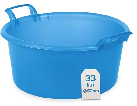 TOMAINO - Bacinella Bucato in Plastica Rigida Tonda - Contenitore Portabiancheria Multiuso per Casa, Lavaggio Panni e Cane - Catino per Bucato 30 lt Ø 52 cm