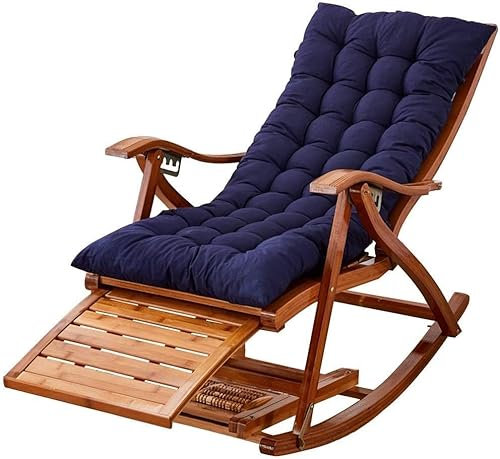 Sedia a dondolo in bambù, regolabile in 5 posizioni, reclinabile, con cuscino in cotone, perfetta per rilassarsi all'aperto su patio o balcone