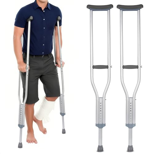 OUUTMEE Achselkrücken 2 Stück Unterarmgehstütze Höhenverstellbar Erwachsene Krücken, Höhenverstellbereich:118~138 cm, Maximale Tragfähigkeit 150 kg (Grau, Mittel)