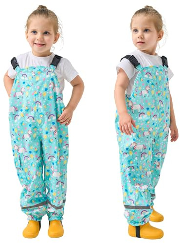 Domueay Salopette Impermeabili Bambina pantalone Pioggia Leggero Traspirante Antipioggia Antivento Fango Riflettente per Ragazze 6 Anni, 122-128 Verde