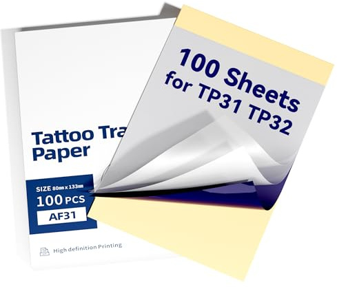 TATTMUSE Mini-Tattoo-Transferpapier, Größe 8 cm x 13,31 cm, Thermoschablonenpapier für Tätowierung, kompatibel mit TP31/TP32 Tattoo Schablonendrucker, 100 Blatt