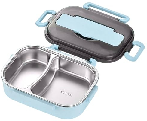1L Stainless Steel Lunch Box for Kids, Thermal 2 Compartments with Leakproof Lid Portable Food Container for School Office