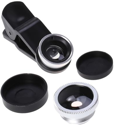 Kit Obiettivo Macro Fisheye 3 in 1 per Telefono, Clip | Grandangolo 0, 67x, Design in Alluminio e Plastica Vetro, per Riprese Ravvicinate su Cellulare