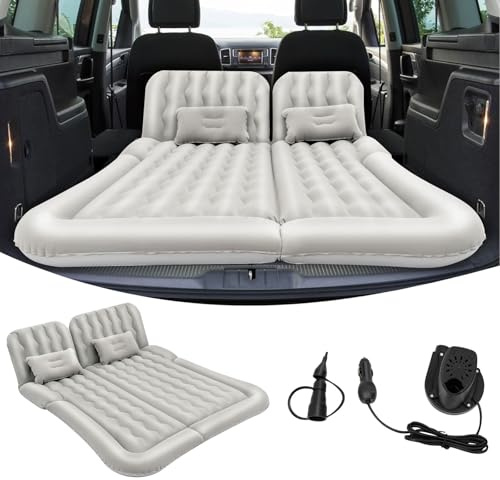 ACROSSPART Materasso ad aria SUV, materasso gonfiabile per auto, con pompa ad aria e 2 cuscini, portatile, doppio lato spesso, per campeggio, viaggi, attività all'aperto (grigio)