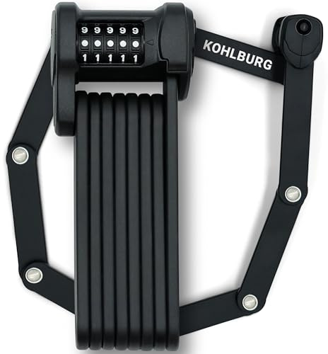 KOHLBURG Fahrradschloss Zahlenschloss mit 5-stelligem Zahlencode [Bolzenschneider sicher, 101 cm lang] Faltschloss Typ Wien mit Halterung hohe Sicherheit – Fahrrad Schloss e Scooter e-Bike & Bike Lock
