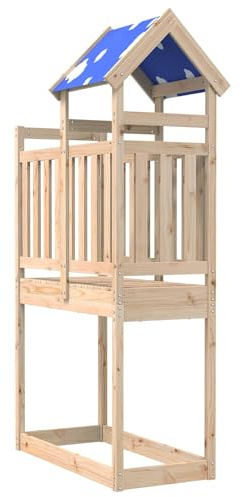 vidaXL Spielturm Braun 52,5 x 110,5 x 215 cm Massives Kiefernholz, Abenteuer wartet, Spielplatzset für draußen, Kletterturm, Rutsche und Schaukel für Garten und Spaß