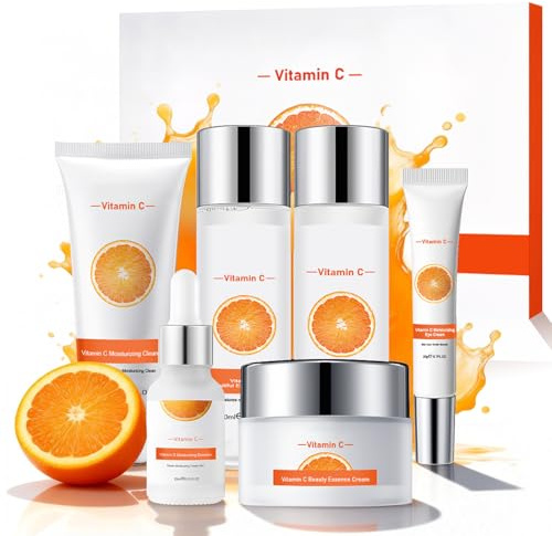 Kit Facial Con Vitamina C Para Mujer,Set Cuidado La Piel Hidratante De 6 Piezas Con Limpiador Facial,TóNico,EmulsióN,Contorno De Ojos,Crema Facial,SéRum,HidratacióN Y Antienvejecimiento