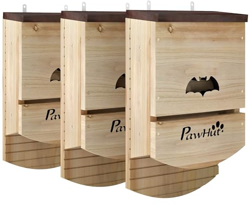 PawHut 3er-Set Fledermauskästen aus Holz Fledermausunterkunft mit geriffelter Plattform und 2 Innenkammern, einfach aufzuhängen, 23 x 9,5 x 36,5 cm, Naturholzoptik