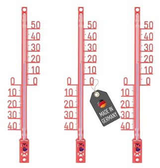 Lantelme 3 stycken trädgårdstermometer analog av plast – -40 till +50 °C – blå färgad display – för upphängning eller borrning – väderbeständig (röd)