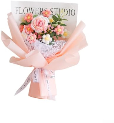 Fiori artificiali intrecciati a mano, 1 confezione di bouquet di margherite, decorazione per la casa in morbido filato all'uncinetto, bassa manutenzione, colori vivaci per soggiorno (rosa)