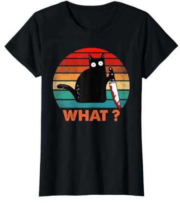 Chat Noir Vintage What? Chat meurtrier avec Couteau T-Shirt Graphique avec Valeur
