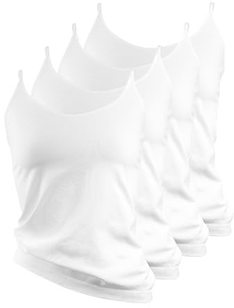 Yenita 4er Pack Damen Unterhemden, Mikrofaser Spaghetti Tops ohne Bügel, Spaghettiträger Basic Unterhemd, Weiß, Gr. M
