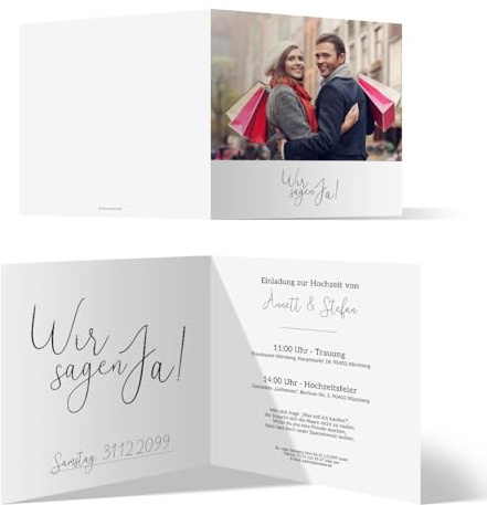 Personalisierte 10-100x Hochzeit Einladungskarten Hochzeitseinladungen Quadrat Klappkarte - Wir sagen Ja