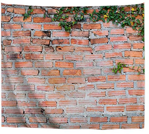 A.Monamour Grunge Rouge Brique Mur Vert Lierre Vignes Brique Texture Photo Imprimé Tenture Murale Tapisserie Murale Art Décors Fenêtre Rideaux Plage Couverture Nappe Pour La Chambre 153X102 Cm
