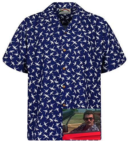 Paradise Found Tom Selleck Magnum T-Shirt hawaïen Original | Fabriqué à Hawaï | Différents Designs, Libellule Bleue, S
