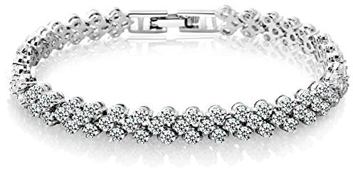 Tennis Armband Damen Kristall Armbänder Weißgold Vergoldet Armband Silber mit Cubic Zirkonia Steinchen besetzt Armbänder Silber inkl Schmuck Geschenk-Box