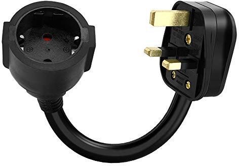 EU To UK Plug Adapter, HITBOX Euro European 13A 240V Power Adapter to British Plug 2 Pin to 3 Pin Travel Power Cable Socket Converter