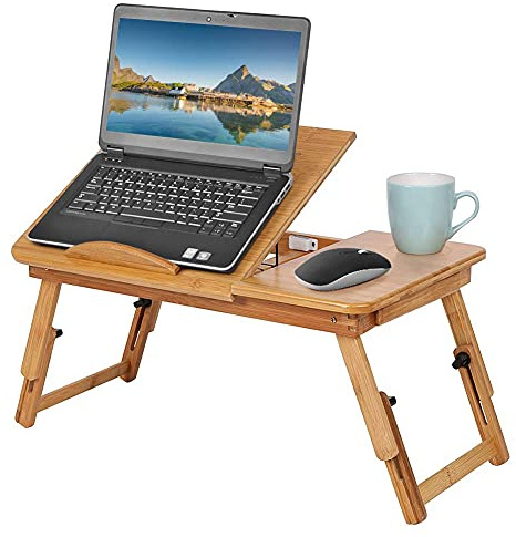 Bamboo Laptop Stand & Table - Adjustable Bed Tray with Drawer for Laptop, Bed or Sofa