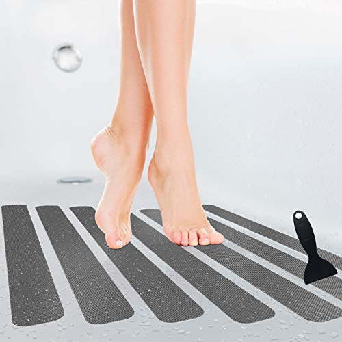 cocofy GRAU Große Anti-Rutsch Sticker für Badewanne und Dusche 50x4 cm XXL Pads, grau, länglich, Anti Rutsch Aufkleber als rutschfeste Antirutschmatte Badewanne Dusche durchsichtig, 10-Pack