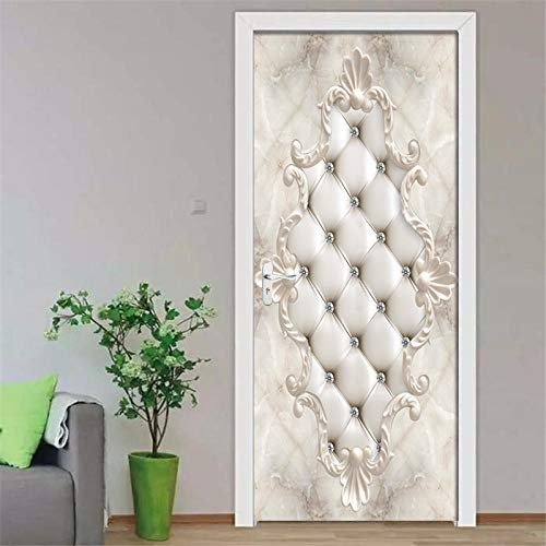 LuSeven tapeten selbstklebende Beige Leder europäischer Stil schlicht 40x120cm(15.74 inches * 47.24 inches) Türfolie Selbstklebend 3D Türposter, Wandbild, Abnehmbare, für Wohnzimmer Tür, Küche, Schlaf